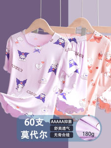 Girls Summer Sleepwear Short Sleeve round Neck Modal Breathable Home Clothes Childrens Clothing Sweet Cute Style Sweat Absorbent Antibacterial