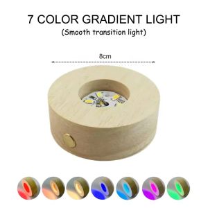 8CM Round Solid Wooden Light Base LED Wooden Night Light RGB and 3Colors Solid Crystal Ball Base Lamp Batteries Powered Wireless