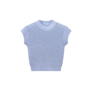 YUEZHONGWEI | Áo thun dệt kim tay ngắn màu xanh mùa hè 2025 dành cho nữ áo bó sát cổ tròn dáng ôm vừa vặn chất liệu cotton thường ngày