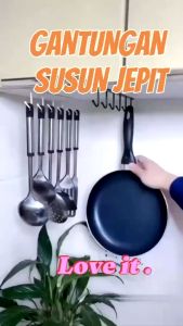 Gantungan Dapur Lemari Serbaguna Cantolan Rak Gelas 6 Hook Hanger Baju Topi Tas Tempel Berdiri Hitam Putih Belakang Pintu Tanpa Paku Serbaguna