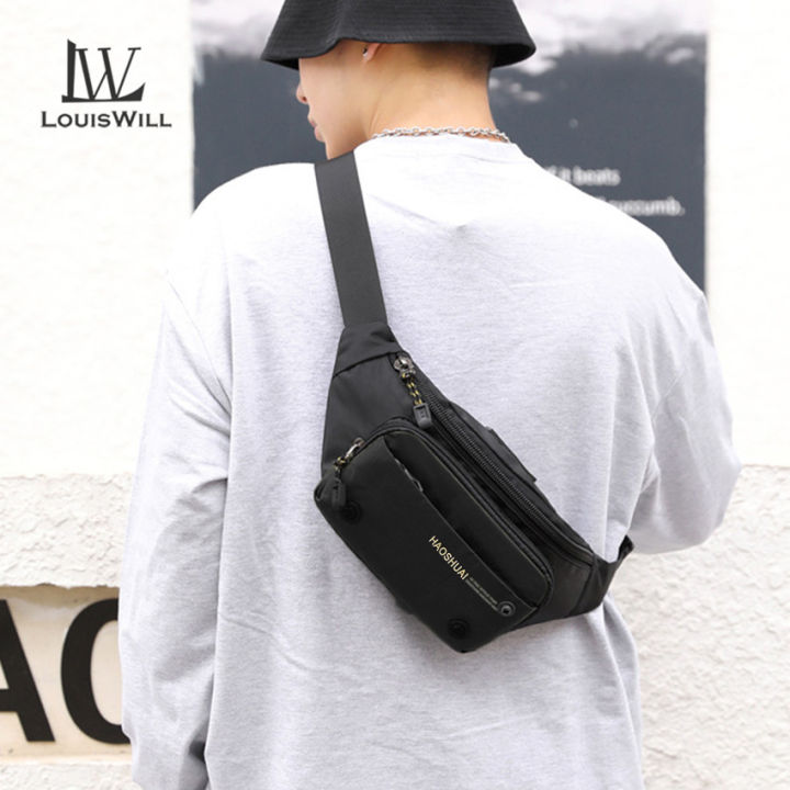 LouisWill Men Bag Nylon Chest Bag Functional Waist Bag Crossbody Bag Zipper  Bag Sports Bag Waterproof Anti-Thief Sling Bag Street Shoulder Bag