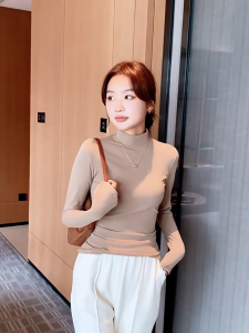 Stella Fashion Knitwear Womens Half-Turtleneck Bottoming Shirt versatile Long Sleeve Slim Fit Sweater