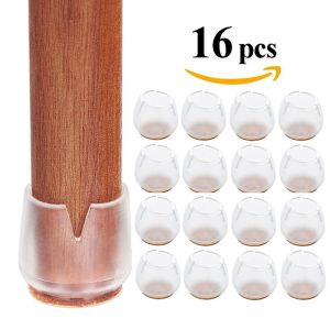 16Pcs Transparent Silicone Chair Leg Caps with Felt Furniture Feet Pads Table Covers Floor Protector Non-Slip