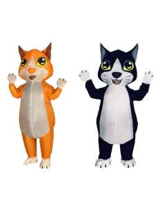 เครื่องแต่งกายแมวพองอัตโนมัติสําหรับผู้ใหญ่และเด็กชุดคอสเพลย์จั๊มสูทเต็มตัวน้ําหนักเบากันน้ําพร้อมพัดลมที่ถอดออกได้ (4 * AA