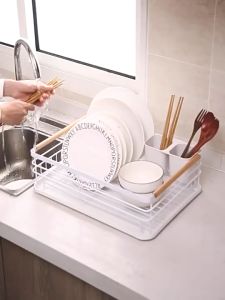 ชั้นวางจาน ชั้นวางชามอ่างล้างจาน ชั้นวางชามและตะเกียบบนเคาน์เตอร์ครัว ชั้นวางชามและตะเกียบสำหรับท่อระบายน้ำ