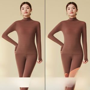 MiiOW | Womens Thermal Underwear Set With Hyaluronic Acid Long Sleeve High Collar Invisible Smooth Base Layer Clothes For Autumn And Winter