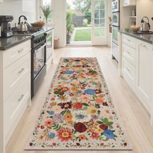 VIKAMA Vintage Floral Runner Rug Non Slip Hallway Carpet for Kitchen Entryway Bedroom Farmhouse Home Floor Decor