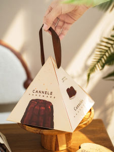 Japanese Simple White Triangular Cannele Packaging Box Cake Bag Customized