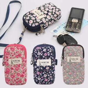 Dual-Use Halterneck Wrist Mobile Phone Bag for the Elderly and Moms Grandma Female Change Card Holder Cotton Embroidery Zipper Free Lanyard