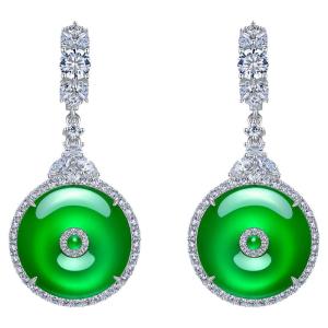 AILEQ | Full Green Natural Chalcedony Inlaid 925 Silver Earrings