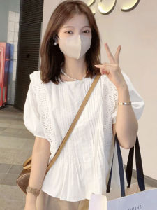 Shalldoer | Short Sleeve Belly Covering Puff Sleeve Small Women Summer Shirt