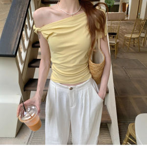 Áo Thun Nữ Tay Ngắn Hở Vai Gợi Cảm Mùa Hè Thiết Kế Không Đều Phong Cách Đường Phố Thường Ngày Cho Học Sinh