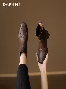 Daphne Brown High Heel Short Boots Womens 2025 New Autumn Elastic Sock Boots Slim Martin Boots Female Thick Heel Fashion Boots