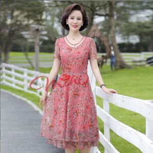 Váy Đầm trung niên nữ phối hoa cao cấp V81 cho mẹ cho bà - Áo đầm kiểu thời trang dự tiệc dạ hội đẹp cho người lớn tuổi trung tuổi U40 U50 U60 U70 mặc mùa hè thu sang trọng giá rẻ Bigsize cỡ lớn cho người mập