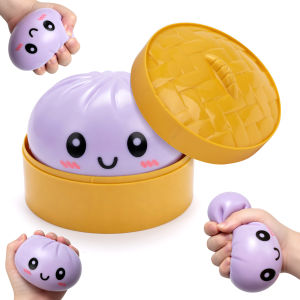  Simulated Steamed Buns Bamboo Steamer Box Anti-Stress Toy with Squishy Rebound Soft Squeeze Stress Ball Sensory Creative Gift