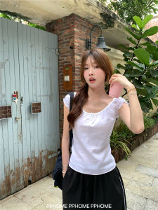 Sweet and Feminine Ramie Shirt with Puff Sleeves Short Sleeve