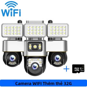Camera An Ninh Wifi Ba Ống Kính V380 15MP Tầm Nhìn Ban Đêm Đèn Pha Không Dây CCTV Điều Khiển Bằng Ứng Dụng Giám Sát Trong Nhà Ngoài Trời