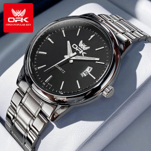 OPK Watch for Men Waterproof Original Stainless Steel Quartz Calendar Black White Wristwatch