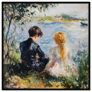 Tranh phong cảnh bé trai bé gái ngắm biển. Tranh treo tường dán tường sơn dầu canvas CGI-1649