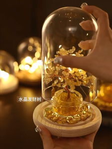 Cây Tài Lộc Thạch Anh Có Đèn LED Vòm Kính Trang Trí Tết Mang Lại May Mắn Phát Tài
