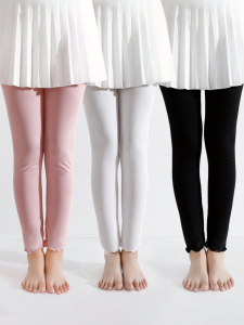 1Pcs Girls Pants Soft Elastic Kids Wavy Edge Leggings Girls Skinny Pant Solid Color Trousers for Children Aged 2-11Y Daily Wear