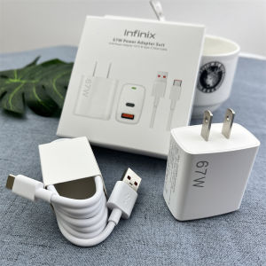 Infinix 67W Dual Ports Charger EU US Fast Charge USB A/C PD Power Adapter 6A Type C Cable For Infinix Note 50 40 Pro+ Zero 40 30