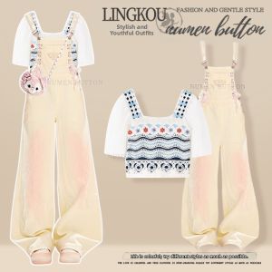NUMEN BUTTON | Elegant Retro Style Womens Large Size Trousers and Tee Set
