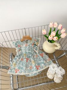 New 2024 Floral Print Baby Girl Romper Skirt Cool Summer Outfit Flying Sleeve Bottom Covering Clothes Fashionable Infant Clothing