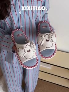 XIXITIAO | Cute Dog Design Cotton Linen Slippers Year-Round
