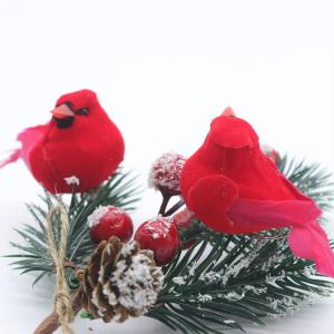 Miniature Realistic Red Robin Bird Christmas Tree Decoration with Stand Photography Prop Festive Christmas Ornaments
