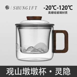 High Borosilicate Glass Tea Cup with Filter Net And Handle for Home Office Tea Brewing Mountain View Glass Cup