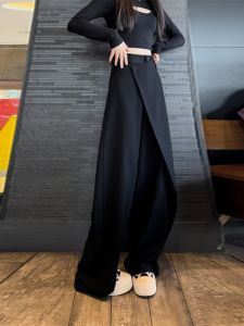 High Waist Wide Leg Pants Straight Cut Casual High Waist Trousers for Women plus Size Asymmetrical Design Street Style Slimming