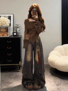 NIUVIES | Áo Sweater Knit Dáng Ngắn Cổ Trụ Lộ Vai Thắt eo