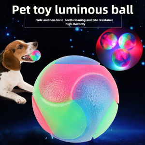 Dog TPR Glow Ball 3 Color Flashing Elastic Teeth Cleaning Anti Choke Training Interactive Pet Toy  Safe Chew Resistant Non Toxic