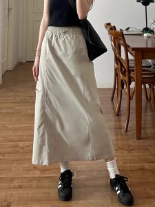 High Waist A-Line Midi Skirt for Pear Shaped Women Summer New plus Size Workwear Half Body Skirt Belly Covering Korean Style