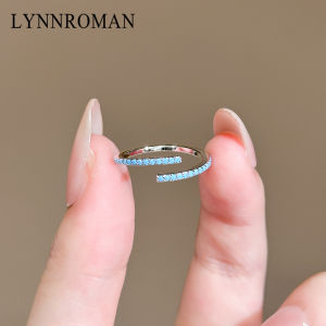 Lynnroman Luxury Fashion Design Green Turquoise Ring for Women Full of Diamonds Exquisite Open Finger Ring Jewelry Accessory
