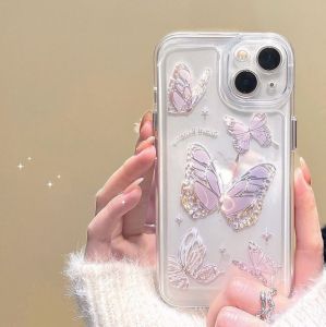 Random Pattern Case For iPhone 11/XR 15 Pro Max 12 13 14 Pro Max iPhone 6 6s Plus 7 Plus 8 Plus SE 2020 XS Max 14 Plus 16 Pro Max Simple INS Popular Butterfly Clear Shockproof Phone Case Soft Silicone TPU Phone Casing