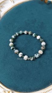 Vòng tay phong thủy đá Chalcedony size 7.6mm dạng bánh xe cắt giác xen kẽ viên Chalcedony tròn | Hoa Minh Gem