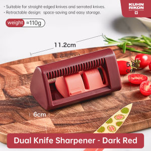 KUHN RIKON 2-Stage Knife Sharpener 2 in 1 Dual Sharpening Stone for Straight & Serrated Knives Collapsible Storage Knife Sharpening Tool Swiss Design