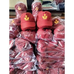 Topi sd merah polos bordir 20 pcs
