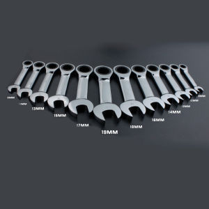WEELEE CR-V Steel Stubby Ratcheting Combination Wrench Dual-use 8mm-17mm Quick Open Wrench Hand Spanner Mini Plum Blossom