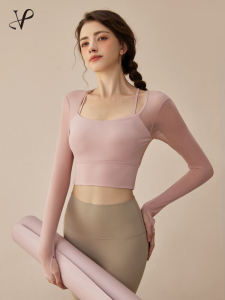 VOJ Womens Yoga Fitness Long Sleeve Top Quick Dry Pilates Training Wear Autumn Winter New Style with Chest Strap Slim Fit