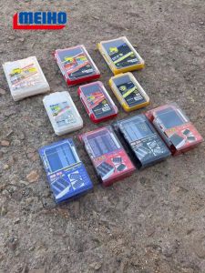 Meiho Mingbang สองด้านกล่องเหยื่ออ่อนรากตกปลาตะขอตะกั่ว Triple-pronged จัดการตะขอกล่องสําหรับปีนเขากลางแจ้ง Camping ตกปลา