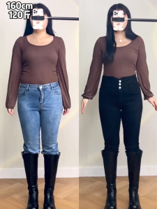 Womens High Waist Fleece Lined Slim Fit Jeans Magic Elastic Autumn Winter plus Size Pear Shape Slimming Base Layer Pencil Pants