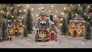 LED Light Christmas Gingerbread Village House Ice Cream Collectible Building Figures Home Indoor Fireplace Decor Holiday Gift