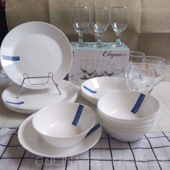 24 Pieces Dinner Set Opal Glass Plain White Dinnerware Fully