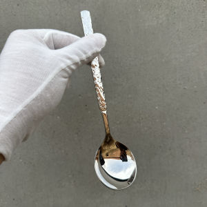 Rock Pattern 304 Stainless Steel round Head Long Handle Spoon for Soup And Rice Noodles Home Use Dining Utensils Adult Spoon