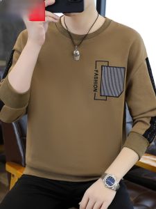 HENGYUANXIANG | Hengyuanxiang Mens Long Sleeve Embroidered T-Shirt Round Neck Casual Thickened Hoodie Autumn Winter Fashion City Style Base Shirt