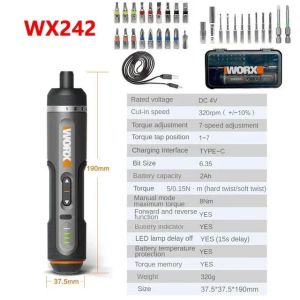 Worx | Worx 4V Electric Screwdriver Set WX242/240 Portable Cordless Electric Screwdriver Mini Drill Home Repair Electric Tool