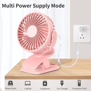 Portable Clip-On Fan Battery Powered Small Fan for Travel 3 Speed Silent Mini Personal Desktop Fan 360° Swivel Rechargeable Outdoor Camping Cart Stroller Home Office